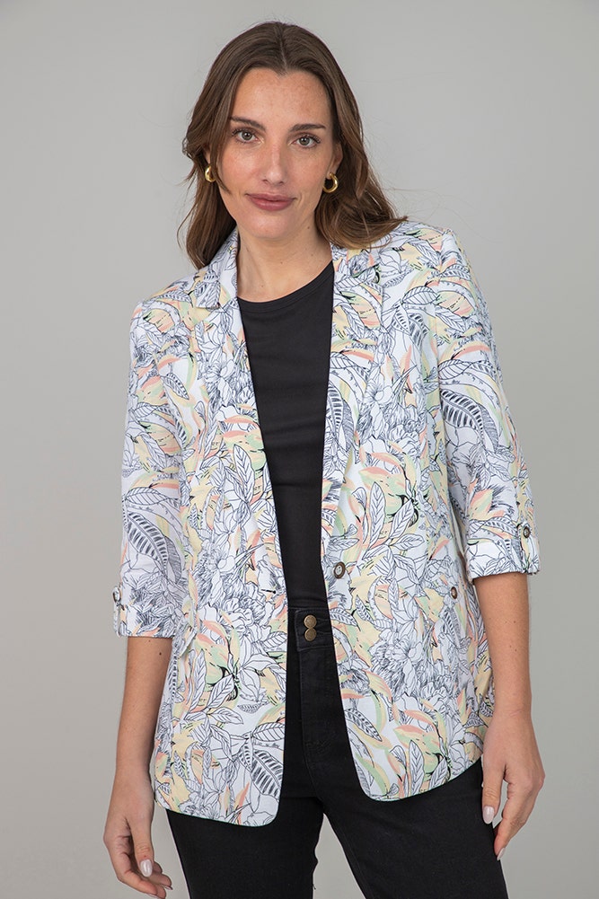 Perfecto longitud Rebaja Blazer Lino Estampado Ma Griffe